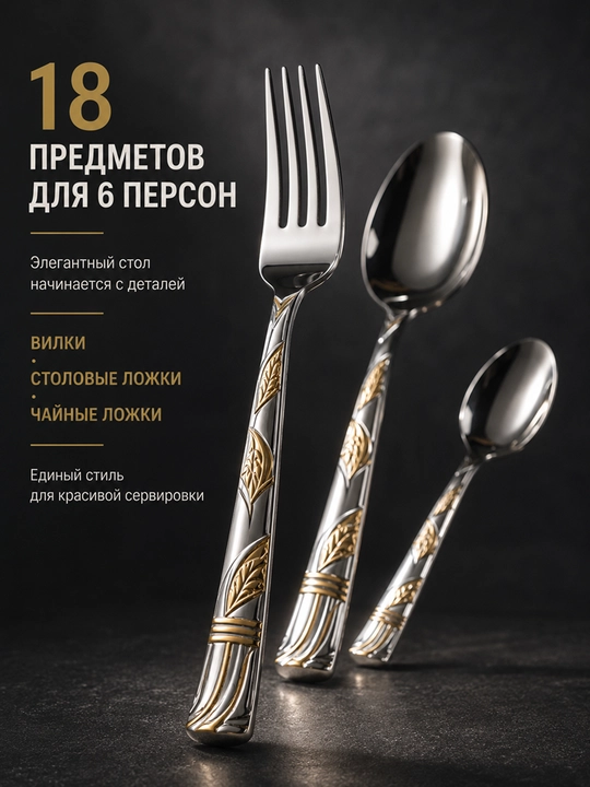 Набор столовых приборов, 18 предметов на 6 персон