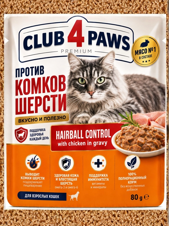CLUB 4 PAWS Premium — влажный корм для кошек с говядиной в желе, 100 г