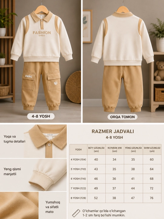 Bolalar uchun issiq dvoyka – qulay polyester kostyum kuzgi kundalik kiyim