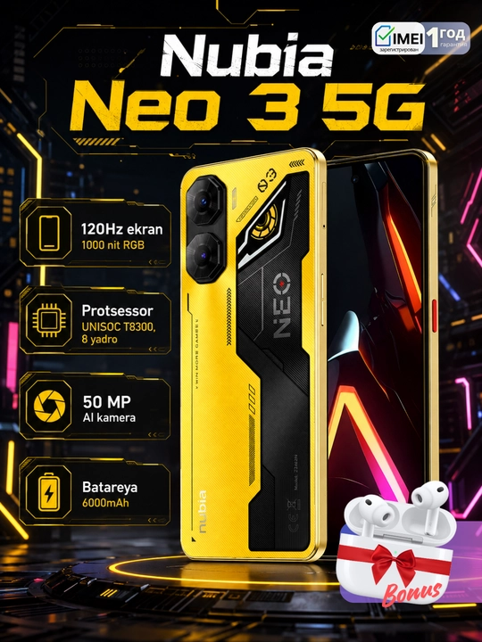 Смартфон Nubia Neo 3 5G,камера 50 Мп с ИИ, экран 120 Гц 1000 нит,6000мАч,гарантия 1 год - 