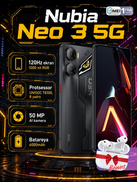 Смартфон Nubia Neo 3 5G,камера 50 Мп с ИИ, экран 120 Гц 1000 нит,6000мАч,гарантия 1 год - 