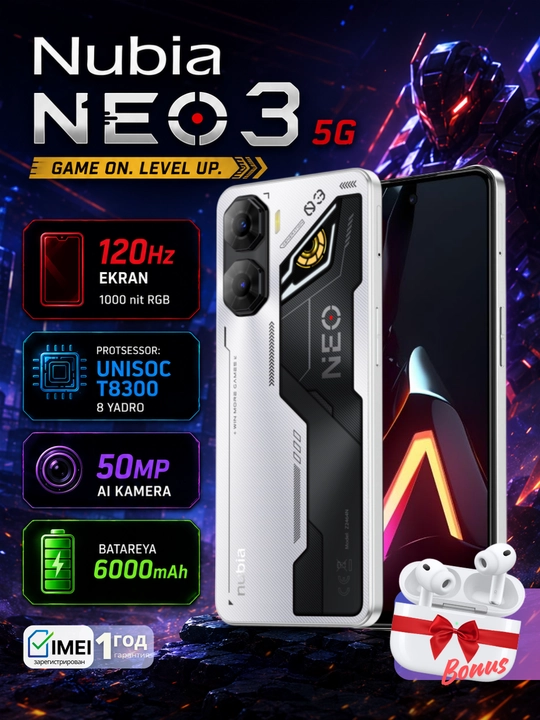Смартфон Nubia Neo 3 5G,камера 50 Мп с ИИ, экран 120 Гц 1000 нит,6000мАч,гарантия 1 год - 