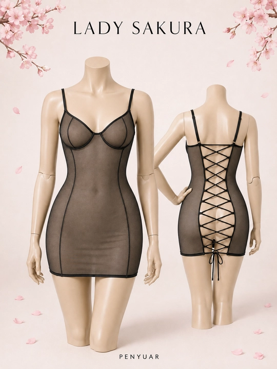 Ayollar uchun shaffof mesh mini ko‘ylak – turli ranglarda, standart razmer 44–48 - 