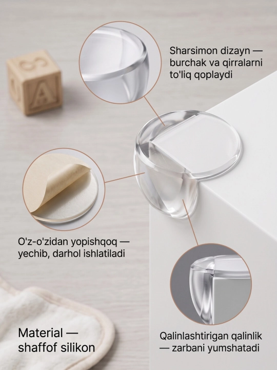 Mebel burchagi uchun shaffof silikon qopqoq bolalar xavfsizligi