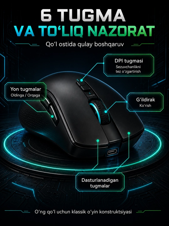Geymerlar uchun simsiz T-Wolf X9, Q3 o‘yin sichqonchasi, shovqinsiz, o‘ta yengil, 2400 DPI