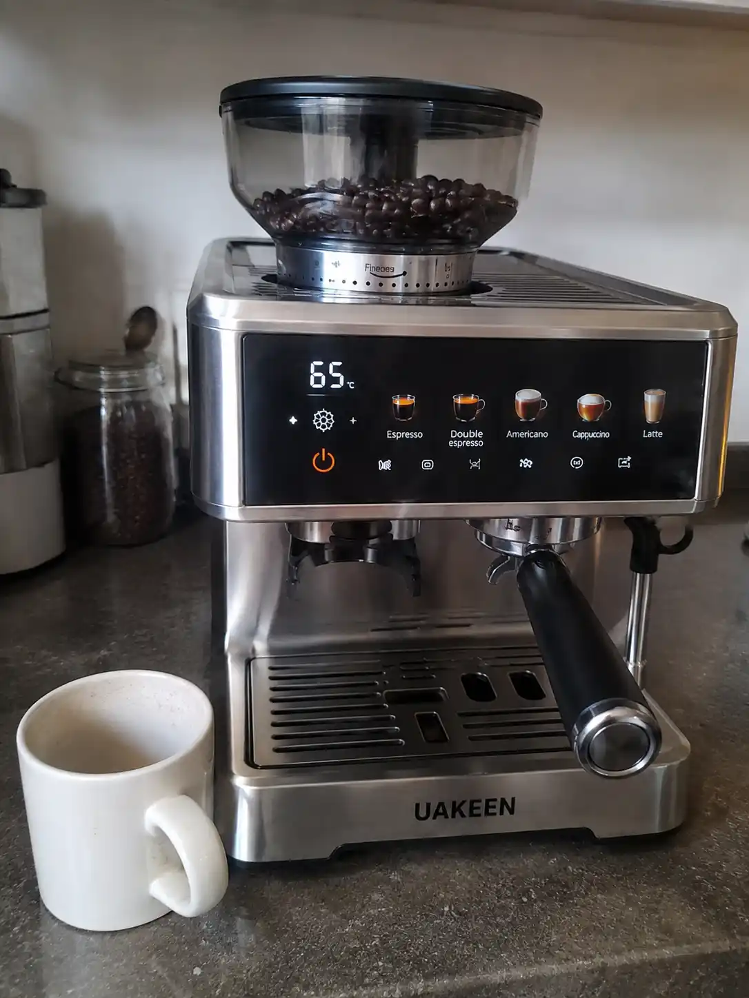 Professional kofe mashina UAKEEN — 20 Bar, oʻrnatilgan kofemolka, 2.6 l idish,