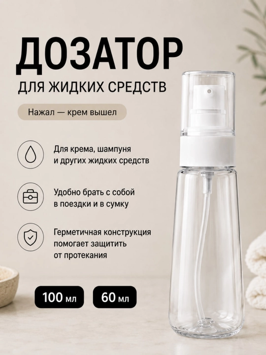 Suyuq kosmetik vositalar uchun dozatorli flakon, 60/100 ml STILIST - 