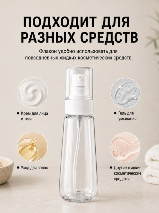 Suyuq kosmetik vositalar uchun dozatorli flakon, 60/100 ml STILIST