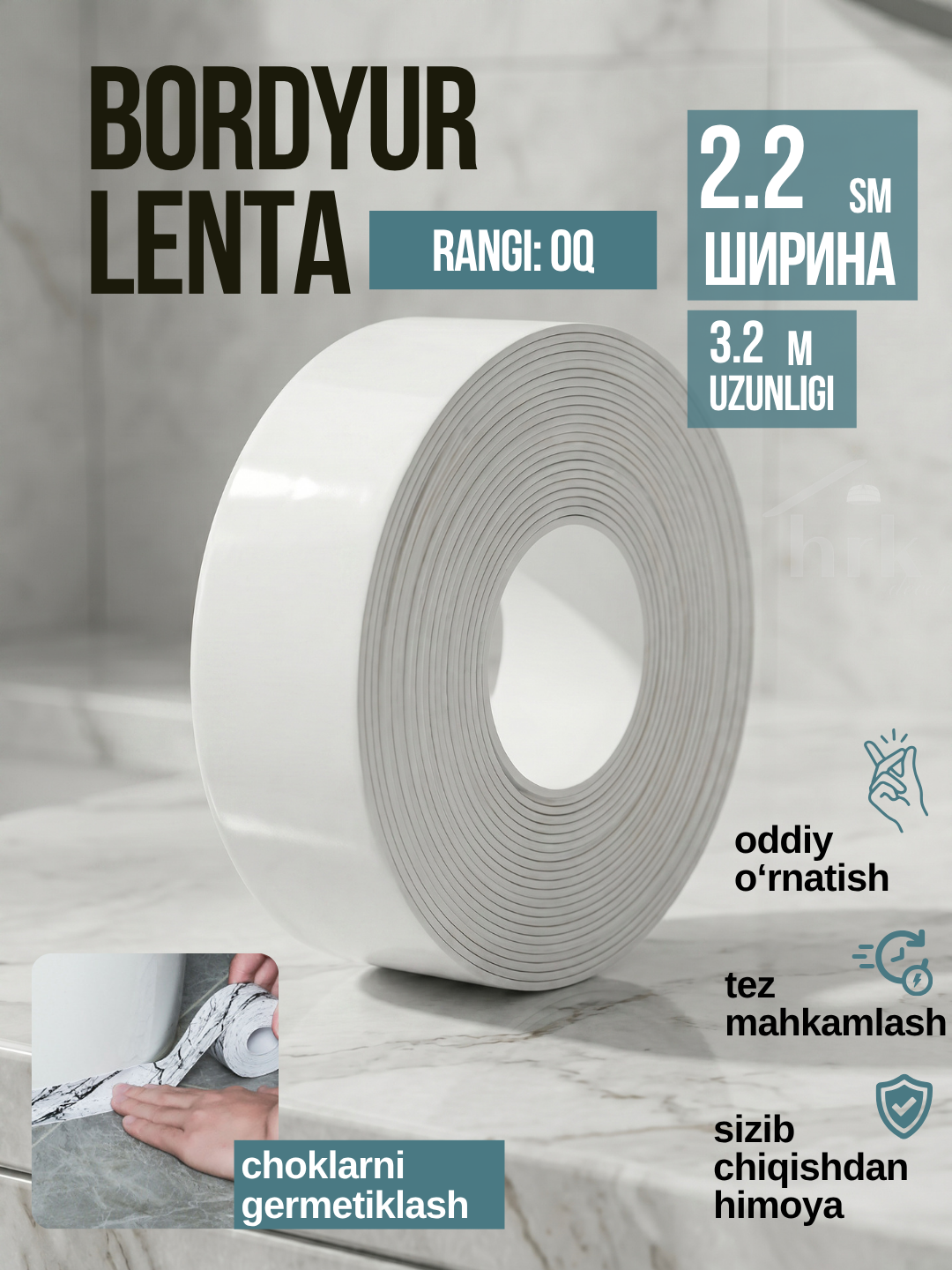 Oshxona va vanna uchun o‘zi yopishadigan bordyur lentasi