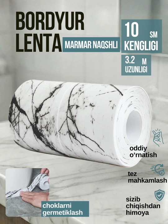 Oshxona va vanna uchun o‘zi yopishadigan bordyur lentasi