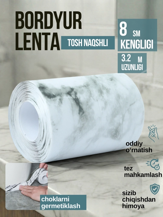 Oshxona va vanna uchun o‘zi yopishadigan bordyur lentasi