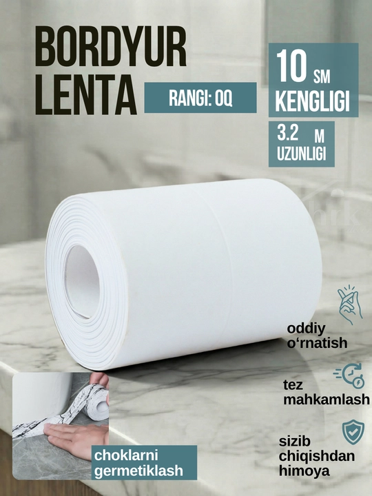 Oshxona va vanna uchun o‘zi yopishadigan bordyur lentasi