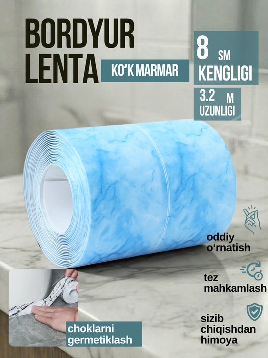 Oshxona va vanna uchun o‘zi yopishadigan bordyur lentasi