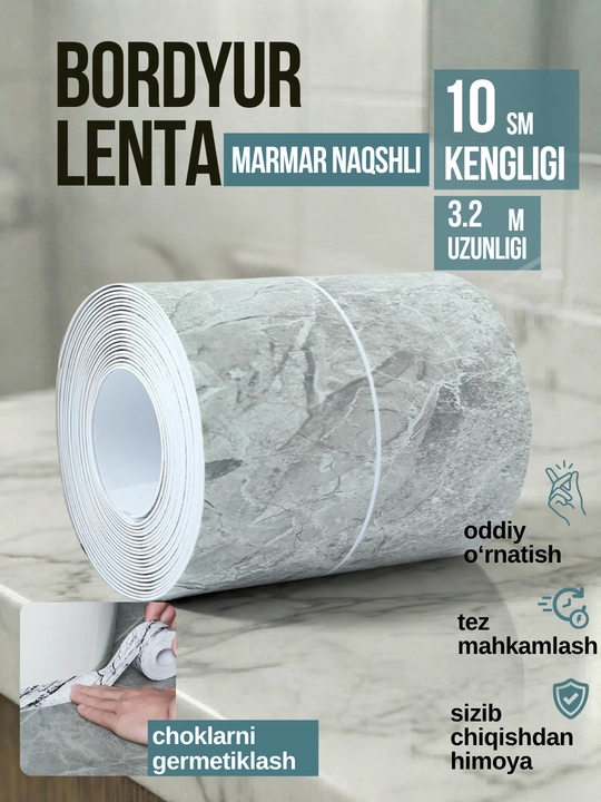 Oshxona va vanna uchun o‘zi yopishadigan bordyur lentasi
