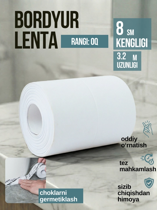 Oshxona va vanna uchun o‘zi yopishadigan bordyur lentasi