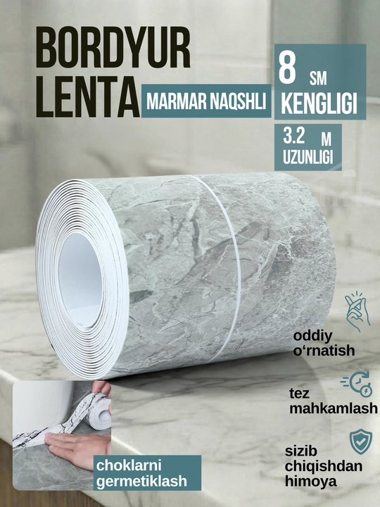 Oshxona va vanna uchun o‘zi yopishadigan bordyur lentasi