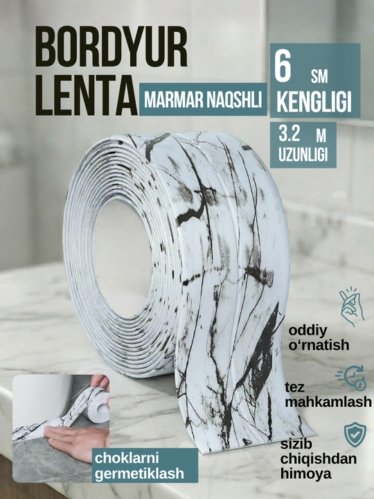 Oshxona va vanna uchun o‘zi yopishadigan bordyur lentasi
