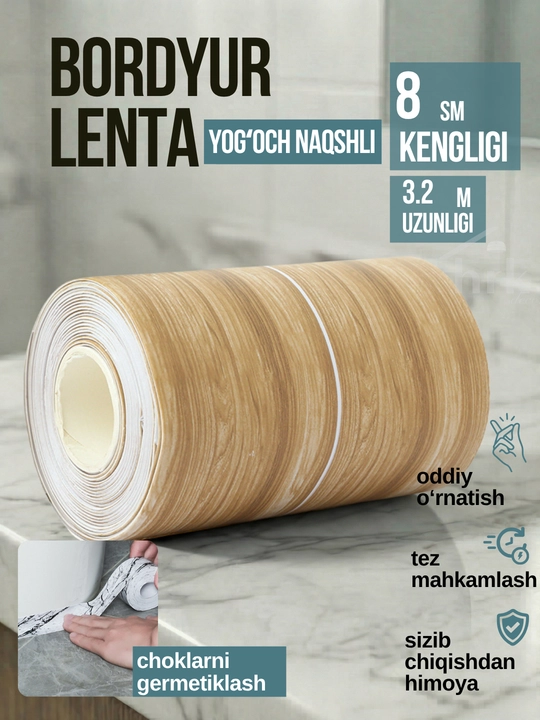 Oshxona va vanna uchun o‘zi yopishadigan bordyur lentasi