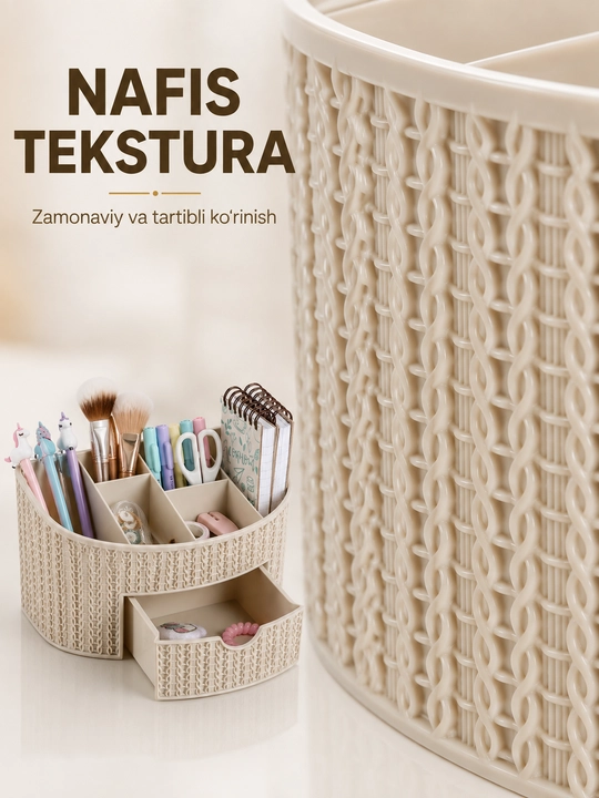 Stol usti organizer, kanselyariya va kosmetika uchun tortmali saqlash qutisi
