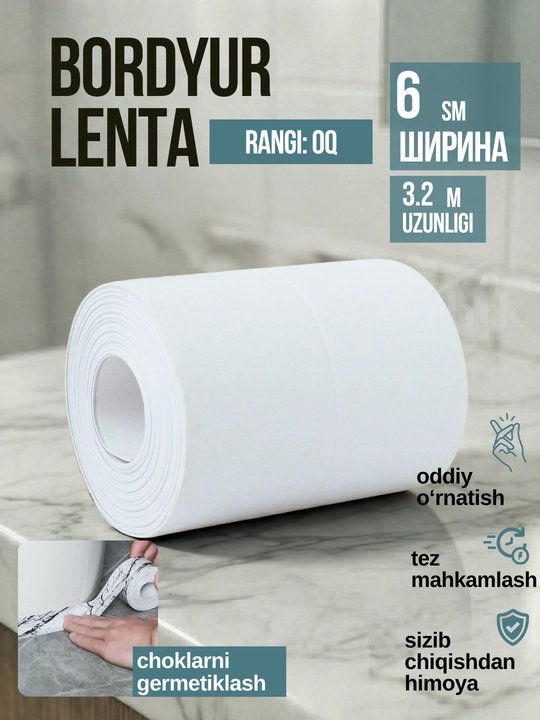 Oshxona va vanna uchun o‘zi yopishadigan bordyur lentasi