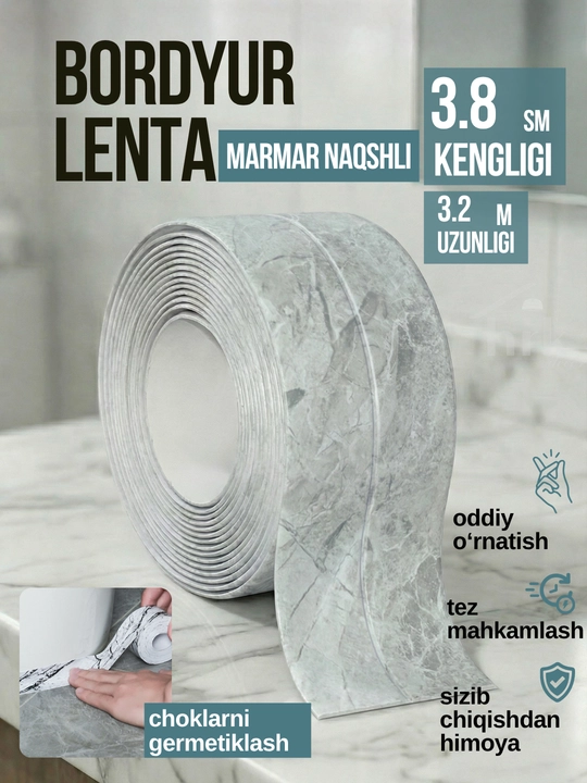 Oshxona va vanna uchun o‘zi yopishadigan bordyur lentasi