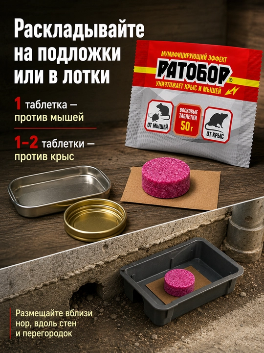 Ratobor sichqon va kalamushlarga qarshi mum tabletkalar 50 g