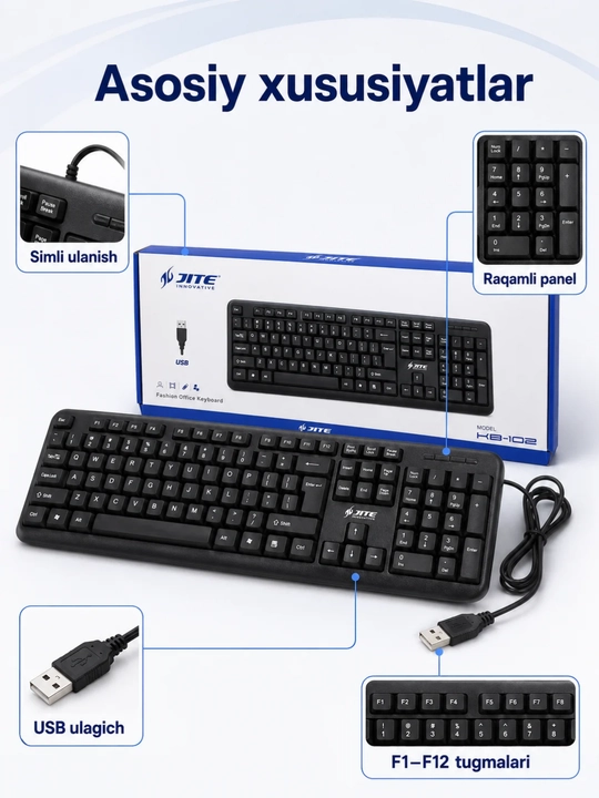 Проводная клавиатура JITE KB-102 и мышь B-01 с USB-подключением