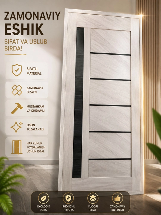 Bezakli shisha qoplamali yuqori sifatli MDF xonalararo eshik - 