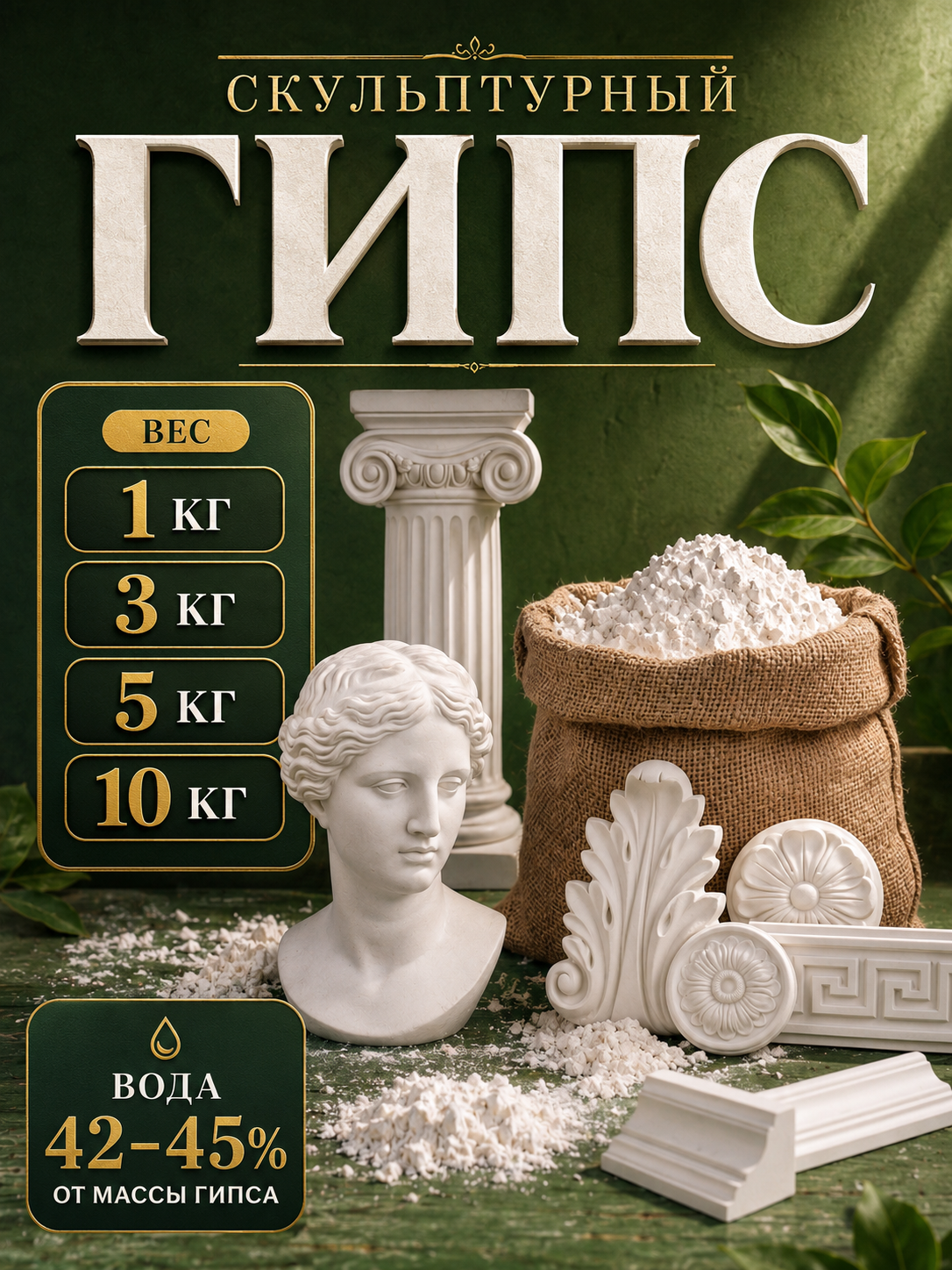 Гипс Скульптор, белый, для творчества, лепки - 