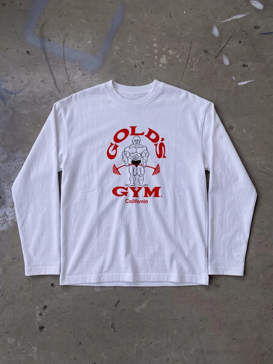 MICONIC Gold's Gym bodibilding printli oq uniseks oversayz longsliv - 