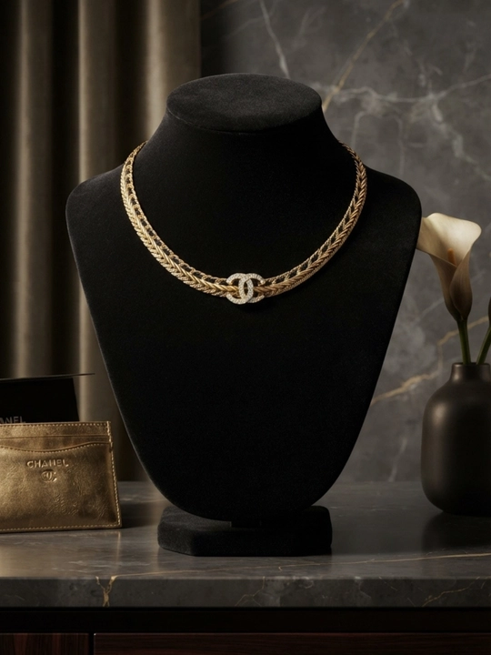 Ayollar uchun brend uslubidagi tilla rang choker, nafis taqinchoq, marjon va zanjir marjon