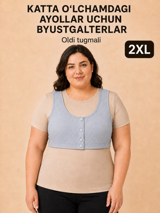 Хлопковый женский бюстгальтер, большие размеры 46-50, 2XL, застежка спереди, мягкий - 