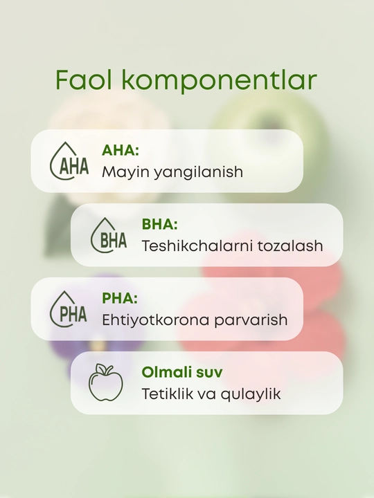 Yuz uchun piling toner-pedlar OLLEE olma suvi bilan AHA BHA PHA, aknega qarshi, 80 dona
