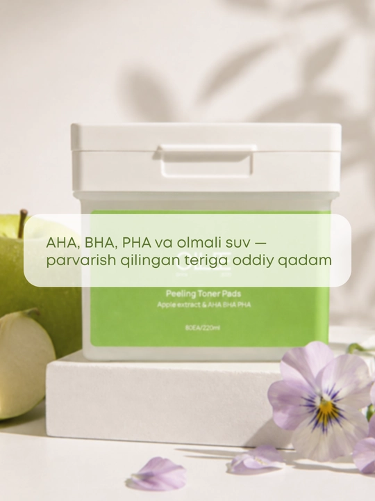 Yuz uchun piling toner-pedlar OLLEE olma suvi bilan AHA BHA PHA, aknega qarshi, 80 dona