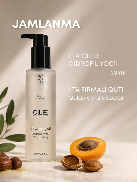 Makiyajni yo‘qotish va yuz terisini chuqur tozalash uchun OLLEE gidrofil moyi, 120 ml