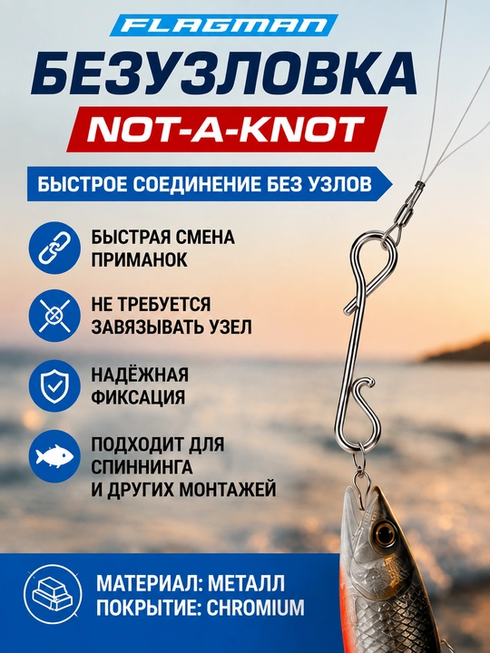 Flagman Snap-II Not-A-Knot, tugunsiz biriktirgich, o‘lja uchun qisqich, leska ulagichi