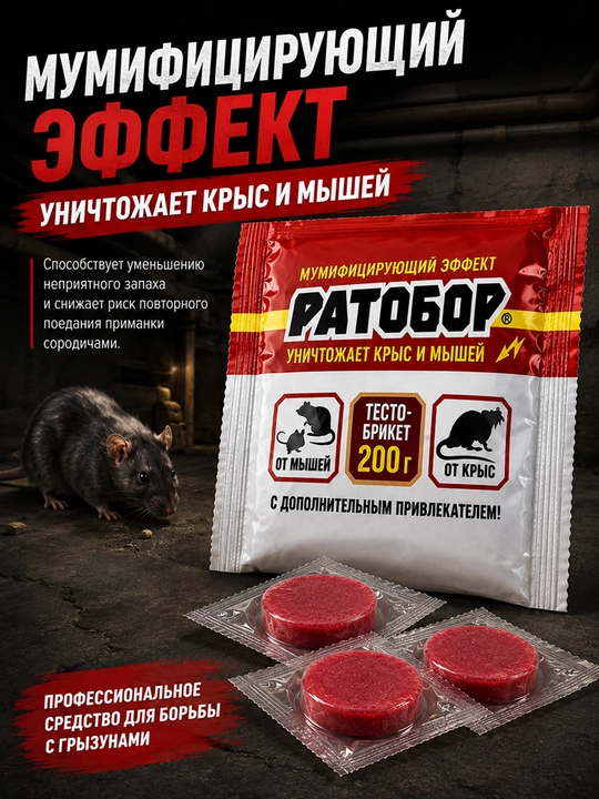 Ratobor Ekstra, sichqon va kalamushlarga qarshi tayyor o‘lja, briket 200 g