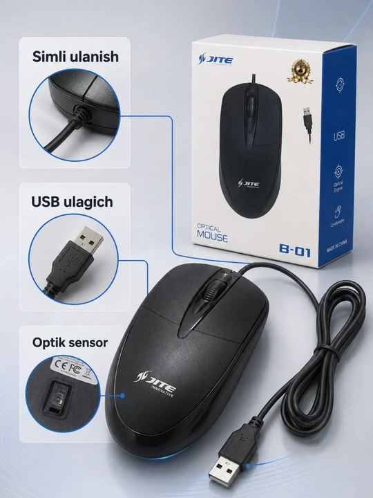 JITE KB-102 simli klaviatura va B-01 sichqoncha, USB ulanishli
