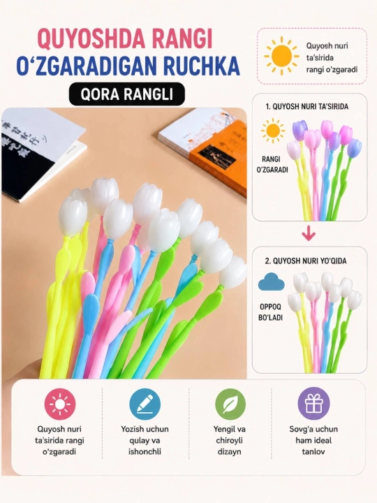 Quyosh nurida rangi o‘zgaradigan gul shaklidagi qora ruchka