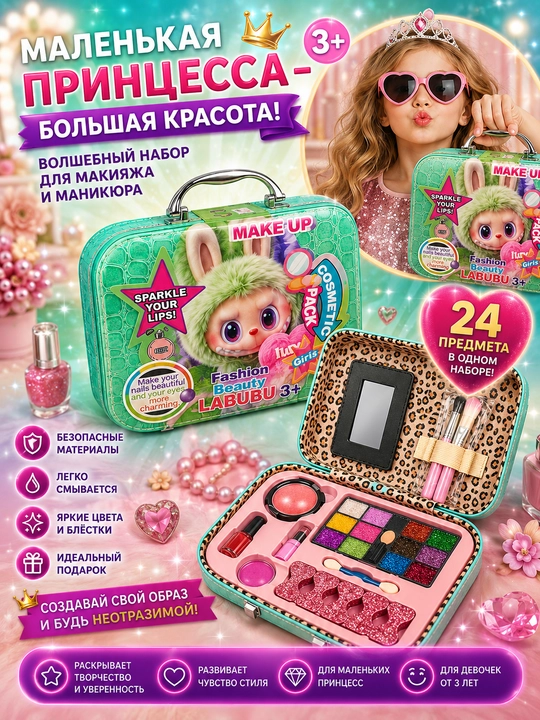 Набор детской косметики в чемоданчике, детские тени, Лабубу