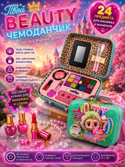 Набор детской косметики в чемоданчике, детские тени, Лабубу - 