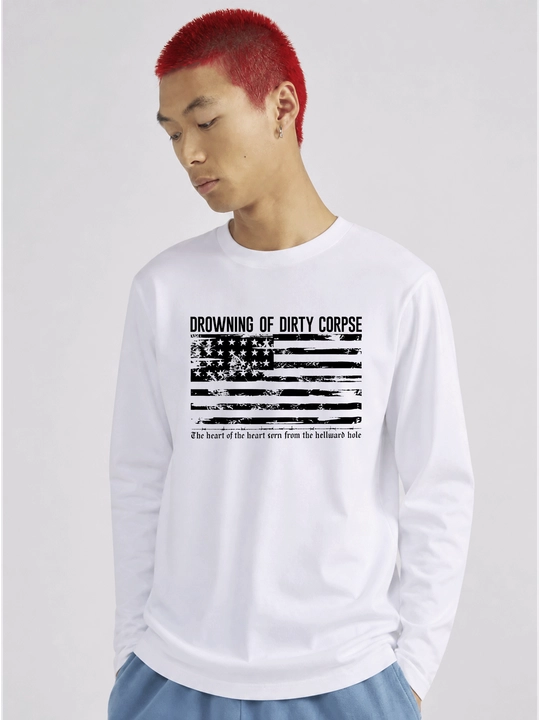 MICONIC Amerika bayrog‘i printli, oq uniseks oversayz longsliv