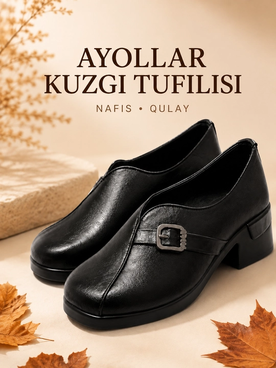 Ayollar kuzgi klassik tuflisi, qulay qalin poshna, keng oyoqqa mos, 36–40