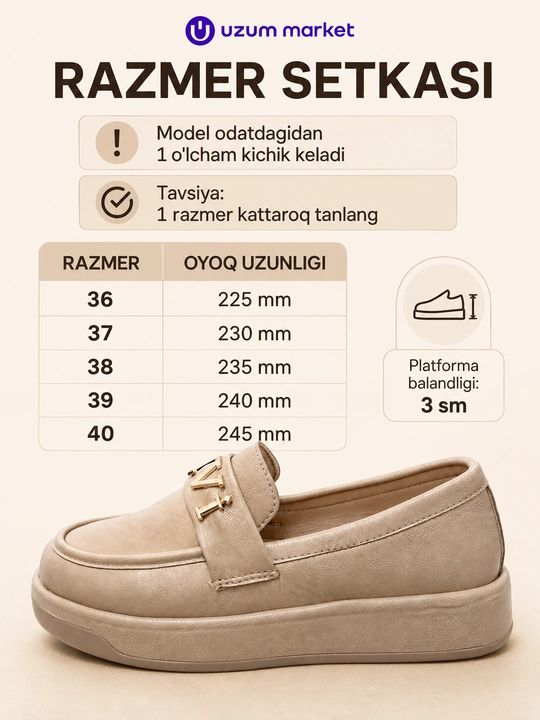 Ayollar uchun kuzgi lofer, 3 sm platformali, kundalik va maktab uchun, 36–40