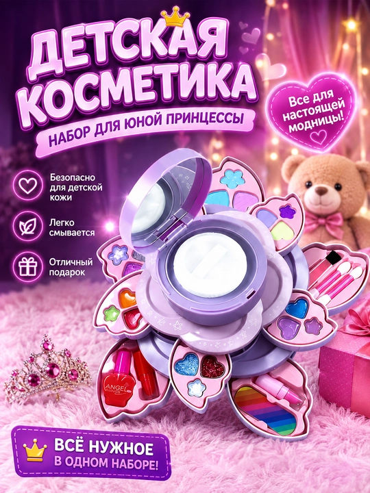Набор детской косметики, детские тени, помада и лак