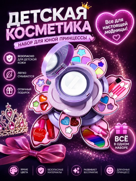 Набор детской косметики, детские тени, помада и лак