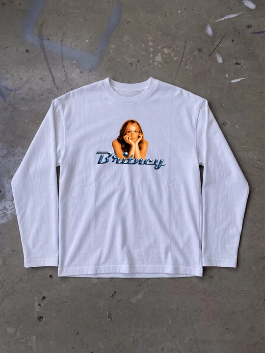 MICONIC Britney Spears printli oq uniseks oversayz longsliv - 
