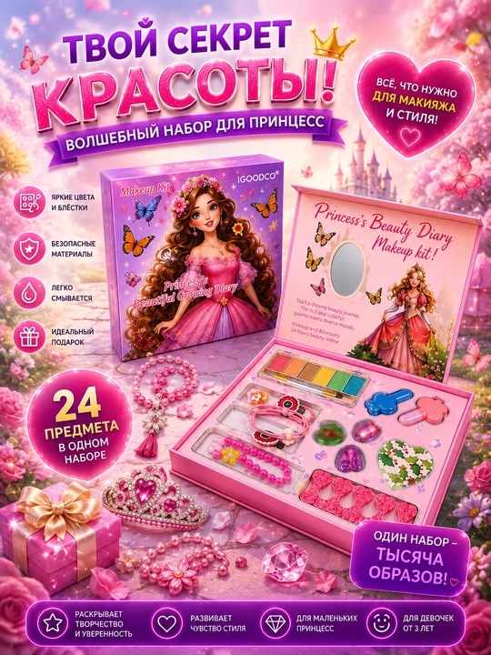 Набор детской косметики, детские тени, помада и лак