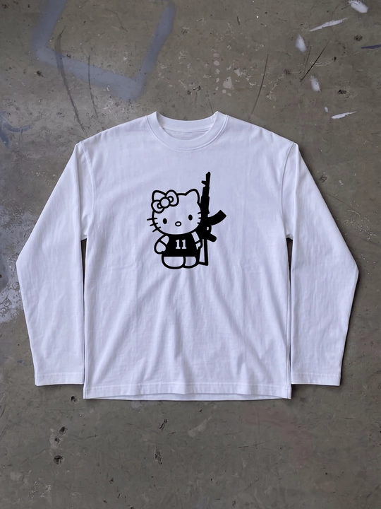 MICONIC Hello Kitty printli oq uniseks oversayz longsliv - 