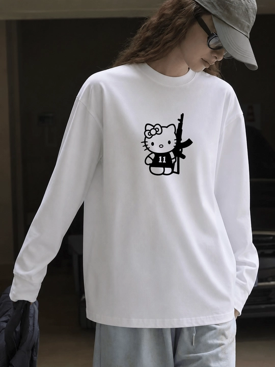 MICONIC Hello Kitty printli oq uniseks oversayz longsliv